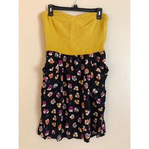 Strapless floral mustard dress